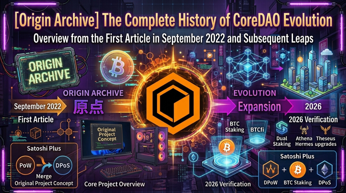 2022年9月の黎明期CoreDAOと2026年のCoreDAOを対比するイメージ画像