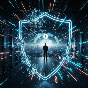 Zcash創設者ズーコ・ウィルコックス＝オハーンのシルエットが、ひび割れた結晶の盾とそこから溢れ出すデジタルコインを見つめるアイキャッチ画像。2026年1月のECCチーム離脱と新会社cashZ設立によるZcashの分裂、およびプロトコルの進化と利益追求の葛藤を象徴するドラマチックなビジュアル。