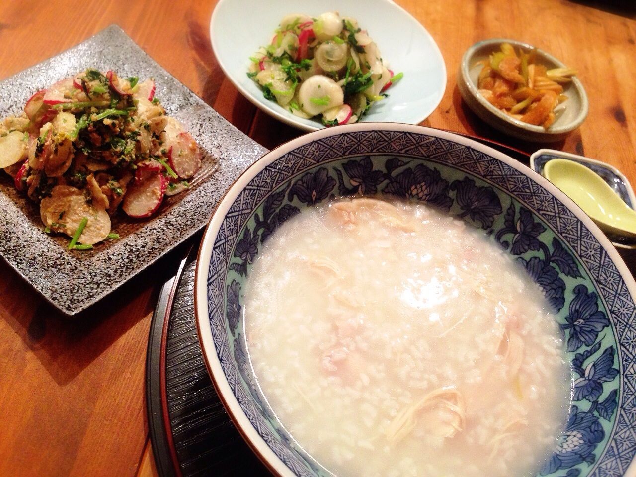 七草胡桃和え 七草ナムル を鶏粥にのっけスタイルで七草粥 フリーズドライの春の七草 ぬくぬくぱくり