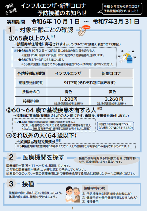 インフルエンザ・新型コロナ予防接種のお知らせについて（全戸配布