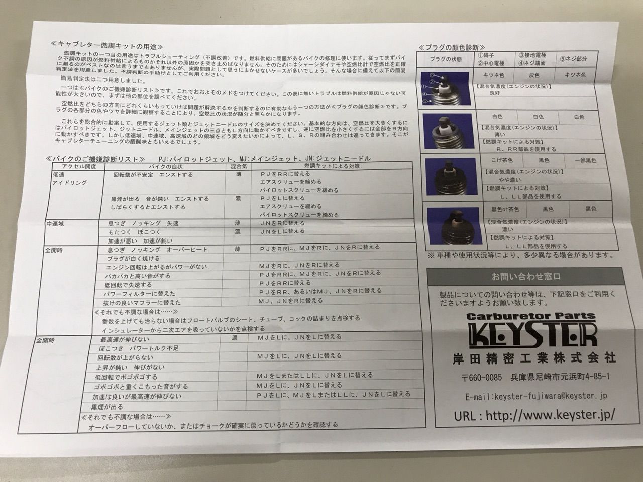 キースター キャブレター燃調キット : Z400GP専門店 エムゼクト つね