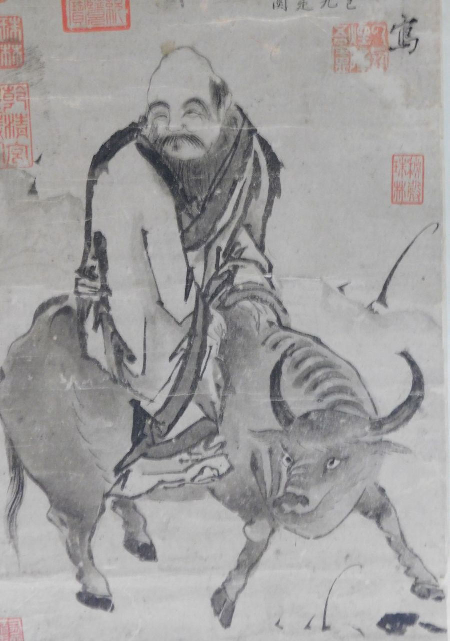 宋晁 掛け軸宋晁 補之 老子騎牛圖 複製 印刷 宋昆 充外骨董 掛軸