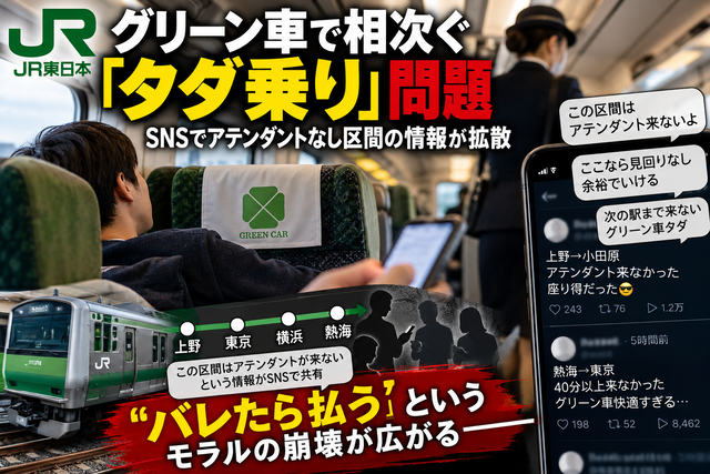 【JR東日本】グリーン車で「バレたら払う」タダ乗り狙いが横行か　SNSで“アテンダントが来ない区間”まで共有