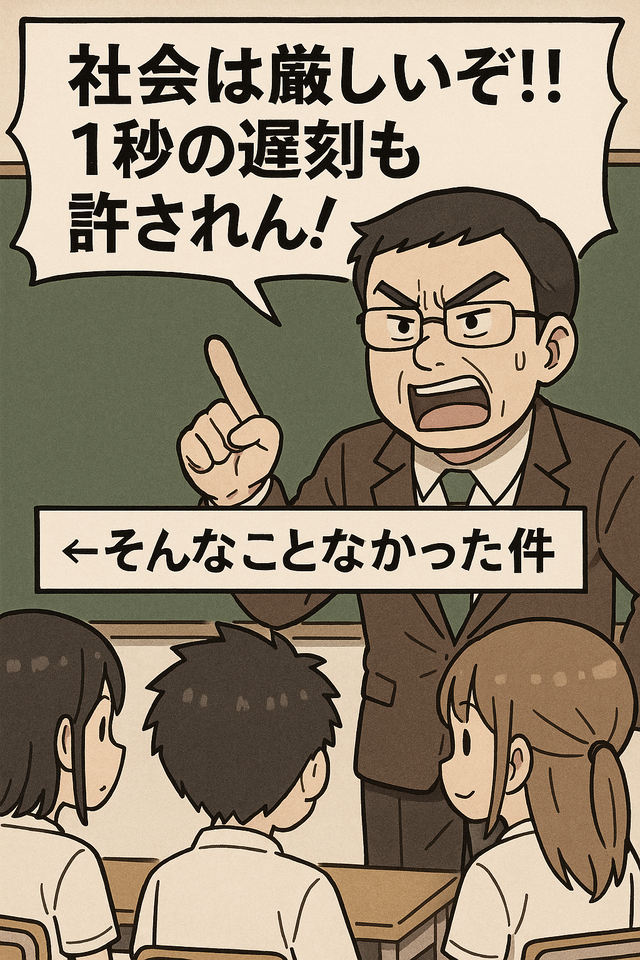 先生「社会は厳しいぞ！！1秒の遅刻も許されん！！」←そんなことなかった件