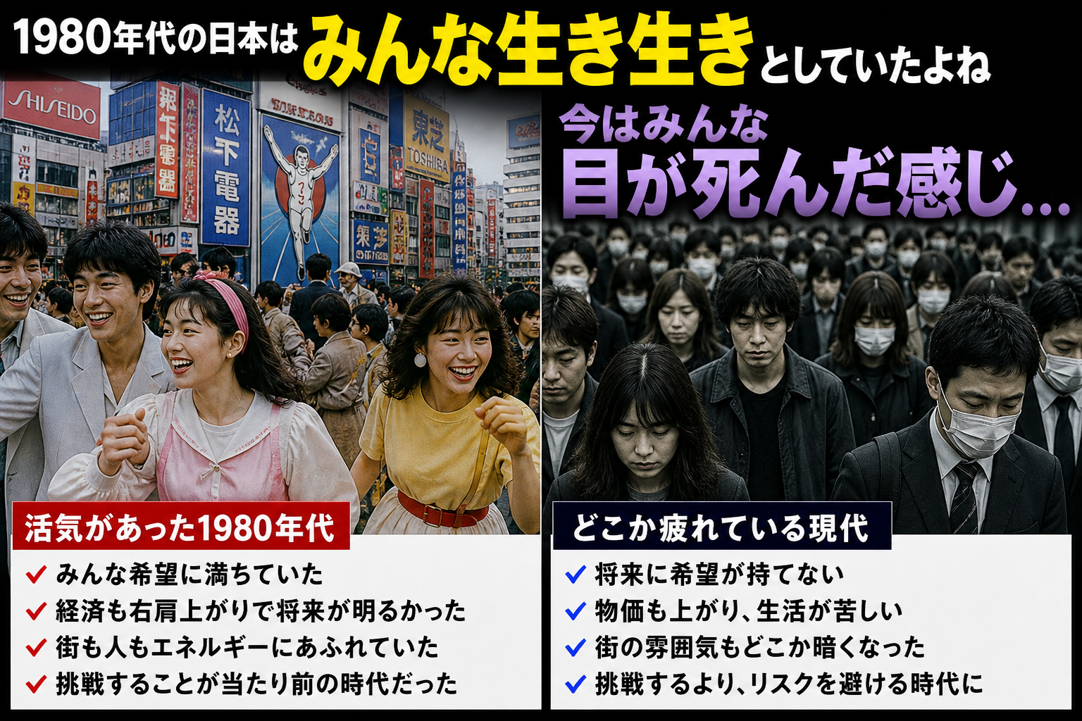【悲報】1980年代の日本→活気MAX　現代日本→目が死んでる人だらけという現実