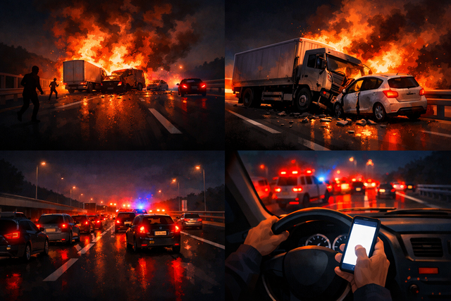 【衝撃】新名神6人死亡事故、トラック運転の女「スマホ見ていた」供述…3台炎上で6人死亡