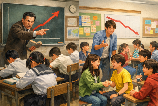 昭和学校「これを覚えろ！いいから勉強しろ！」←学力右肩上がり　令和学校「勉強より対人能力、主体性を見につけよう」←学力過去最低