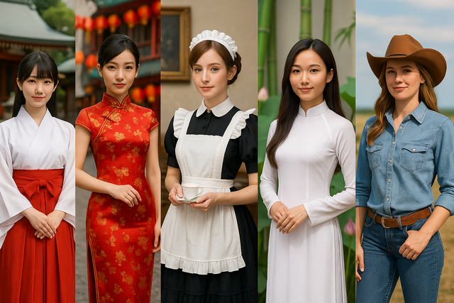 日本「巫女服」中国「チーパオ」イギリス「メイド服」ベトナム「アオザイ」アメリカ「……」