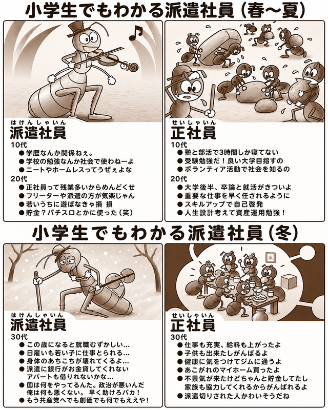 【闇深】小学生でもわかる派遣社員「アリとキリギリス」→キリギリス「国は救え馬鹿」