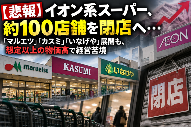【悲報】イオン系スーパー、約100店舗を閉店へ…「マルエツ」「カスミ」「いなげや」展開も、想定以上の物価高で経営苦境