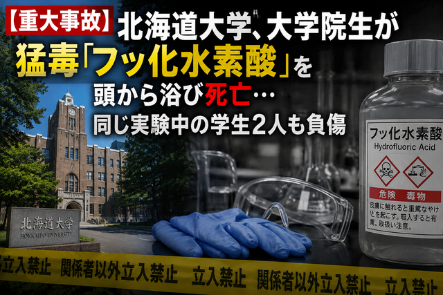 【重大事故】北海道大学、大学院生が猛毒「フッ化水素酸」を頭から浴び死亡…同じ実験中の学生2人も負傷