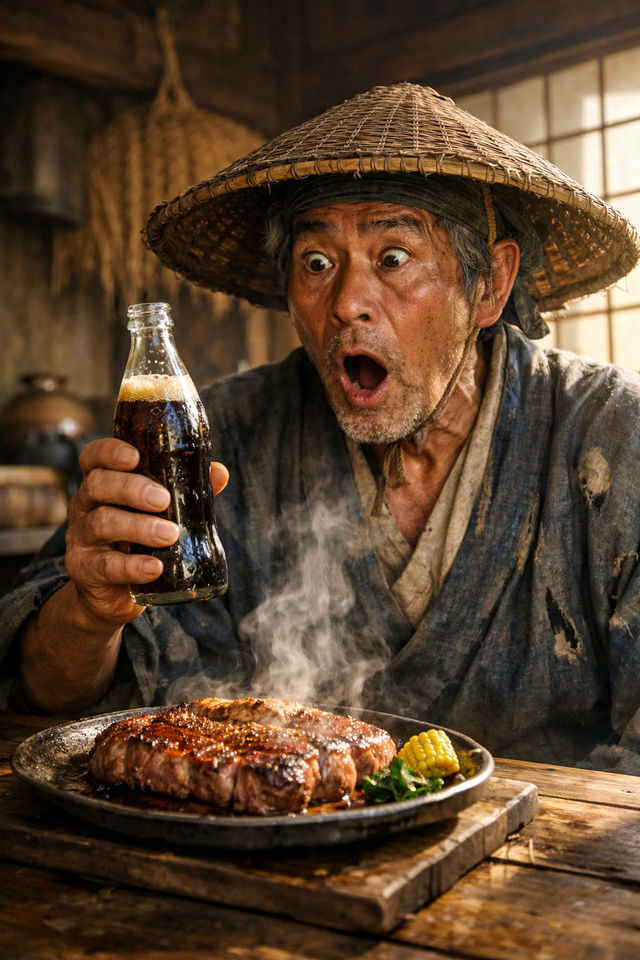 【衝撃】ヒエとアワしか食べてなかった江戸時代の農民にA5和牛とコーラ食わせた結果ｗｗｗｗｗ