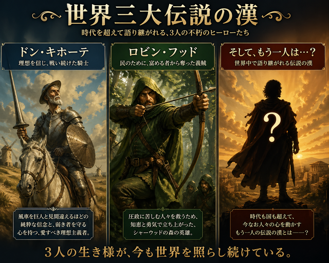 世界三大伝説の漢「ドン・キホーテ」「ロビン・フッド」あと誰？