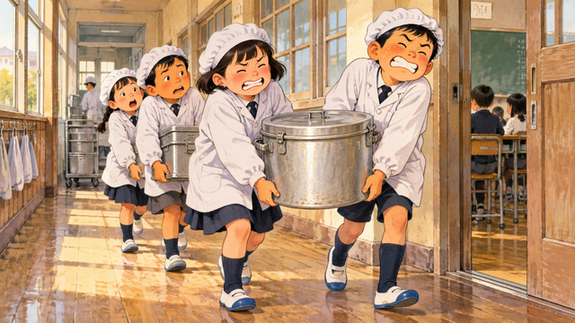【悲報】昭和生まれさん、クソ重い給食の食缶を自分たちで教室まで運ばされていたｗｗｗ