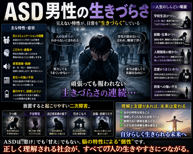 【悲報】ASD男性、人生ハードモードすぎる件…これどうやって幸せになるんだよ