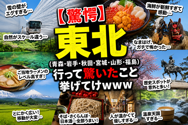 【驚愕】東北（青森・岩手・秋田・宮城・山形・福島）行って驚いたこと挙げてけｗｗｗ