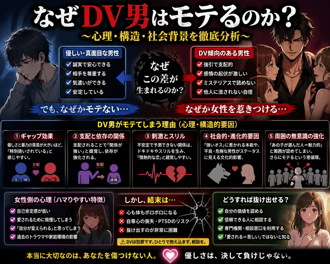 【謎】なぜDV男ほどモテるのか？優しい男が報われない理由ｗｗｗ