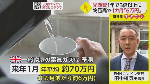 イギリスの電気代、天元突破する