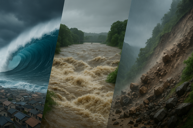 海沿い←津波　川沿い←洪水　山の近く←土砂崩れ　←結局どこに住めばいいんだよ…