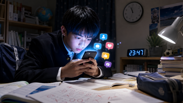 スマホ依存の未成年「ドパガキ👦」SNS利用時間長いと学力低下　中3半数は1日3時間超