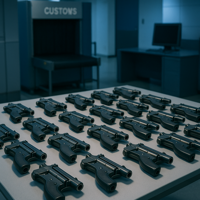 【衝撃】中国人の男、日本へ“拳銃24丁”密輸の疑いで逮捕…複数回にわたり航空貨物に隠す