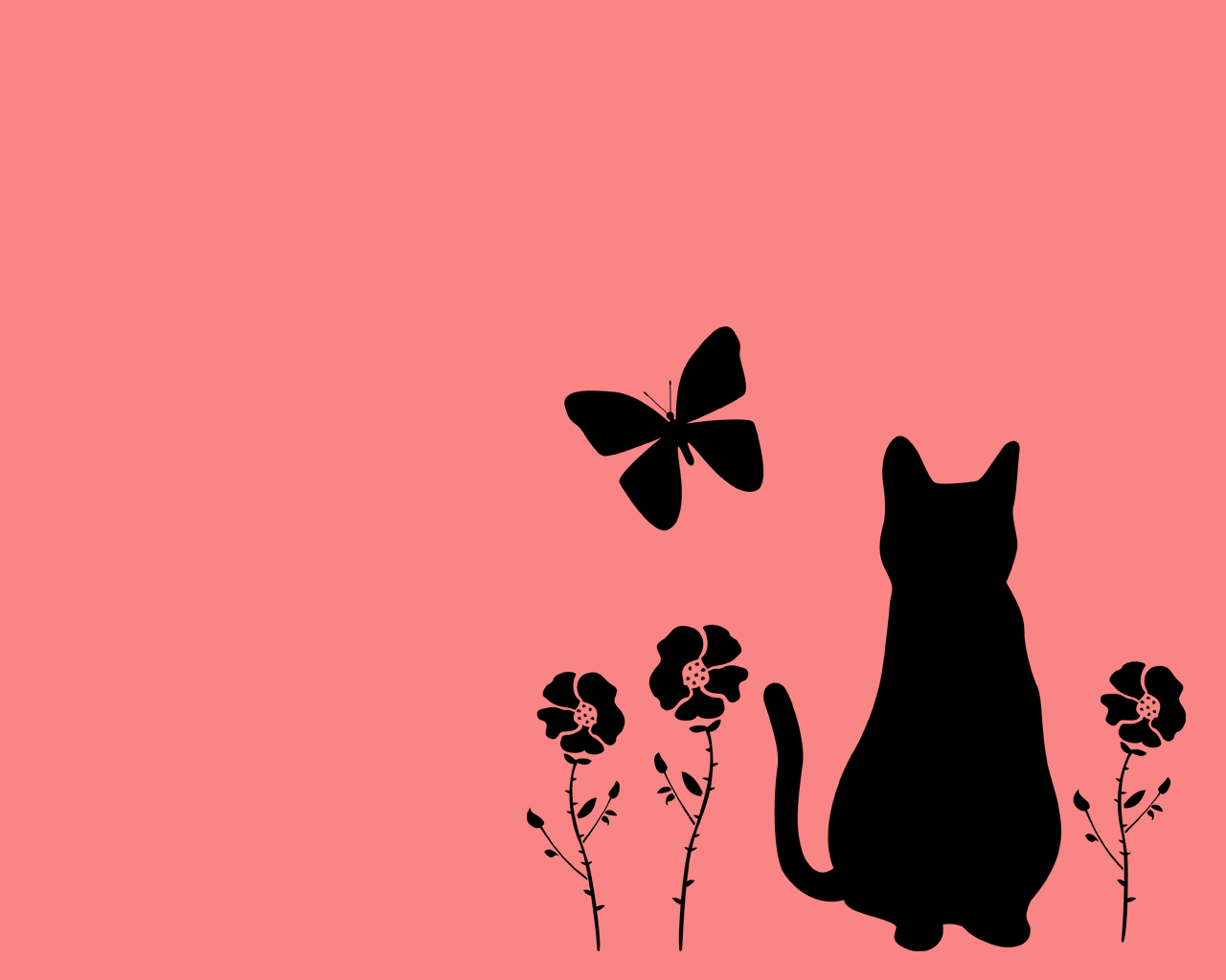猫壁紙 猫と蝶と花と 黒シルエット1280 1024 商用利用可 無料 猫素材 猫イラスト にゃいちもん