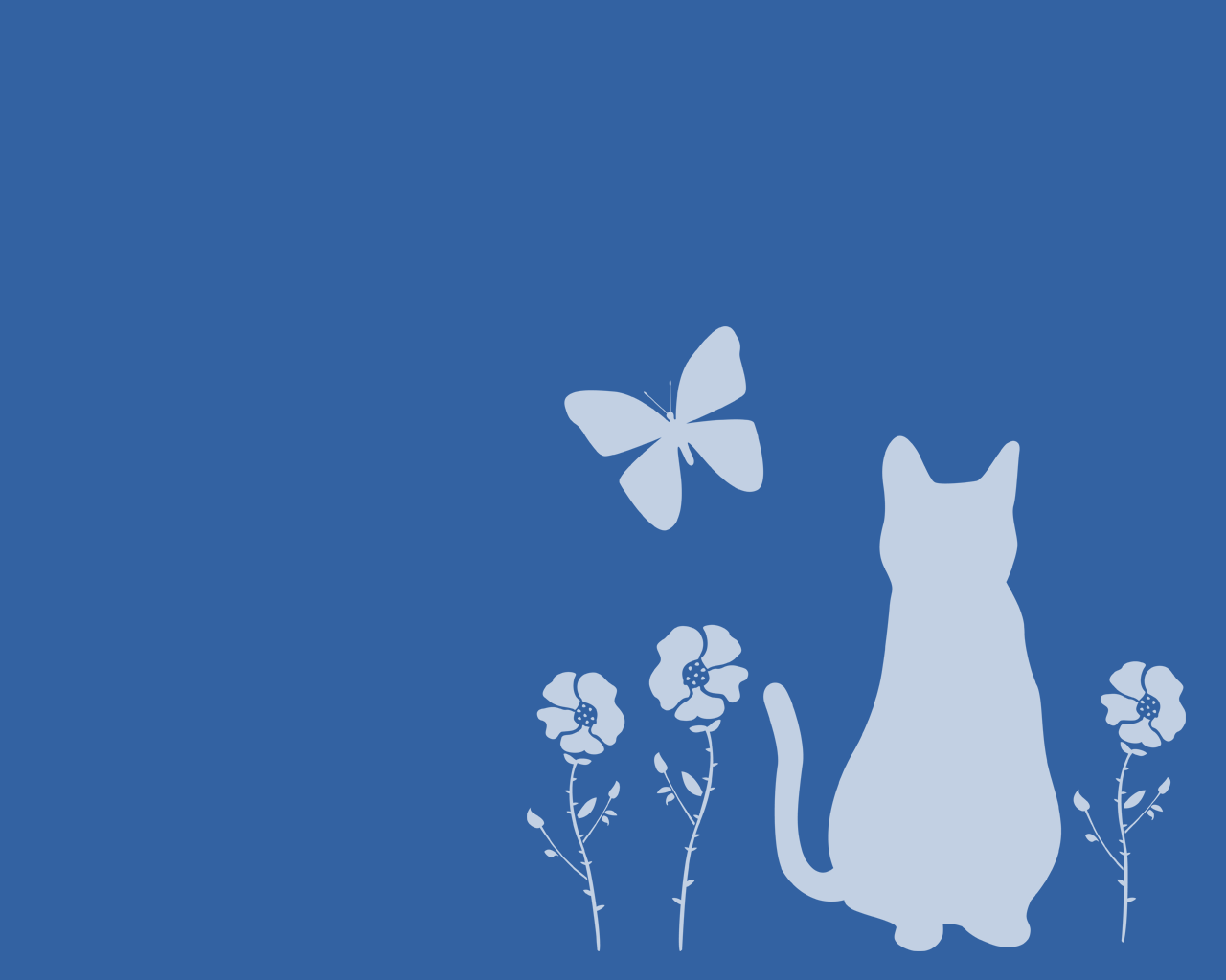 猫壁紙 猫と蝶と花と 白シルエット1280 1024 商用利用可 無料