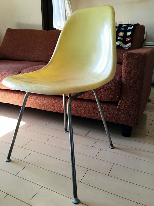 イームズ　ヴィンテージ　ハーマンミラー　シェルチェア　レモンイエロー ハーマンミラー社製イームズ サイドシェルチェア（レモン