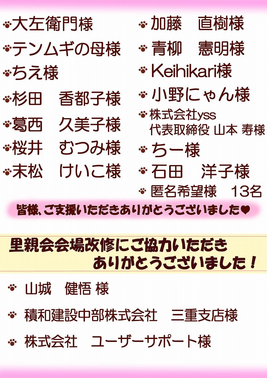年01月15日 四日市にゃんこレスキュー 愛の手 里親募集 里親会情報