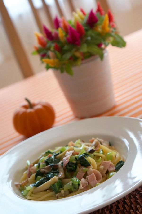 小松菜とハムのパスタ NYCooking DSC03452-002 (2)