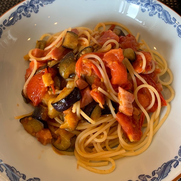 2022 06 ナスとトマトとベーコンのスパゲティ つくれぽ NYCooking