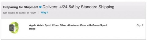 「Apple Watch」がアップルオンラインストアで「出荷準備中」表記に －大多数は発売日から大幅に遅れる模様