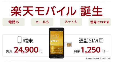 楽天、格安スマホ「楽天モバイル」を開始 －月額1250円〜