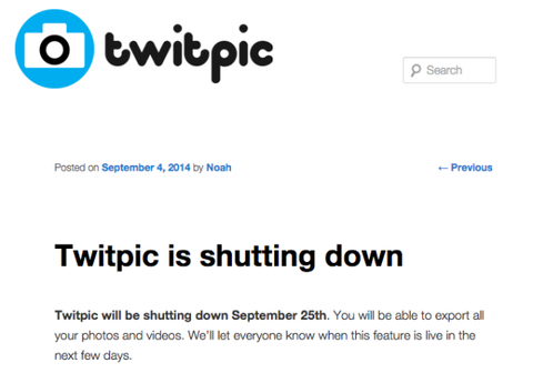 ツイッター動画像共有サービス「Twitpic」、ツイッター本社からの圧力でサービス停止を発表