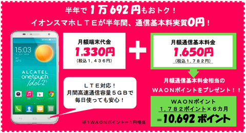 イオン、格安スマホの通信料実質0円キャンペーンを開始