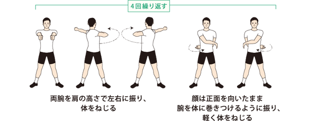 ラジオ体操の体をねじる運動 腕と脚の連動を引き出す はしるのは ラジオ体操の体をねじる運動 腕と脚の連動を引き出す はしるのは