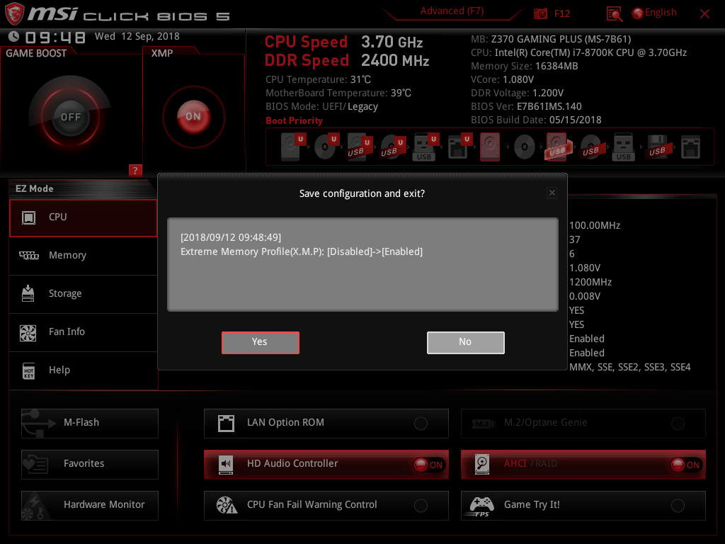 OCMEMORY DDR4-3600をMSI Z370 Gaming Plusで起動する : AKIBA