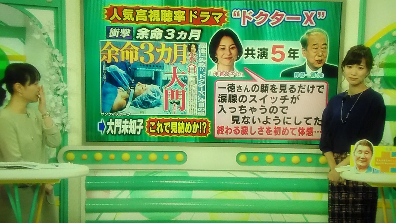 ドクターx 外科医 大門未知子 余命3か月 岸部一徳さんの もう未知子に会えないと思うと クランクupで涙 米倉涼子 プランナーの独り言 ドクターx 外科医 大門未知子 余命3か月 岸部一徳さんの もう未知子に会えないと思うと クランクupで涙 米倉涼子 プランナーの独り言