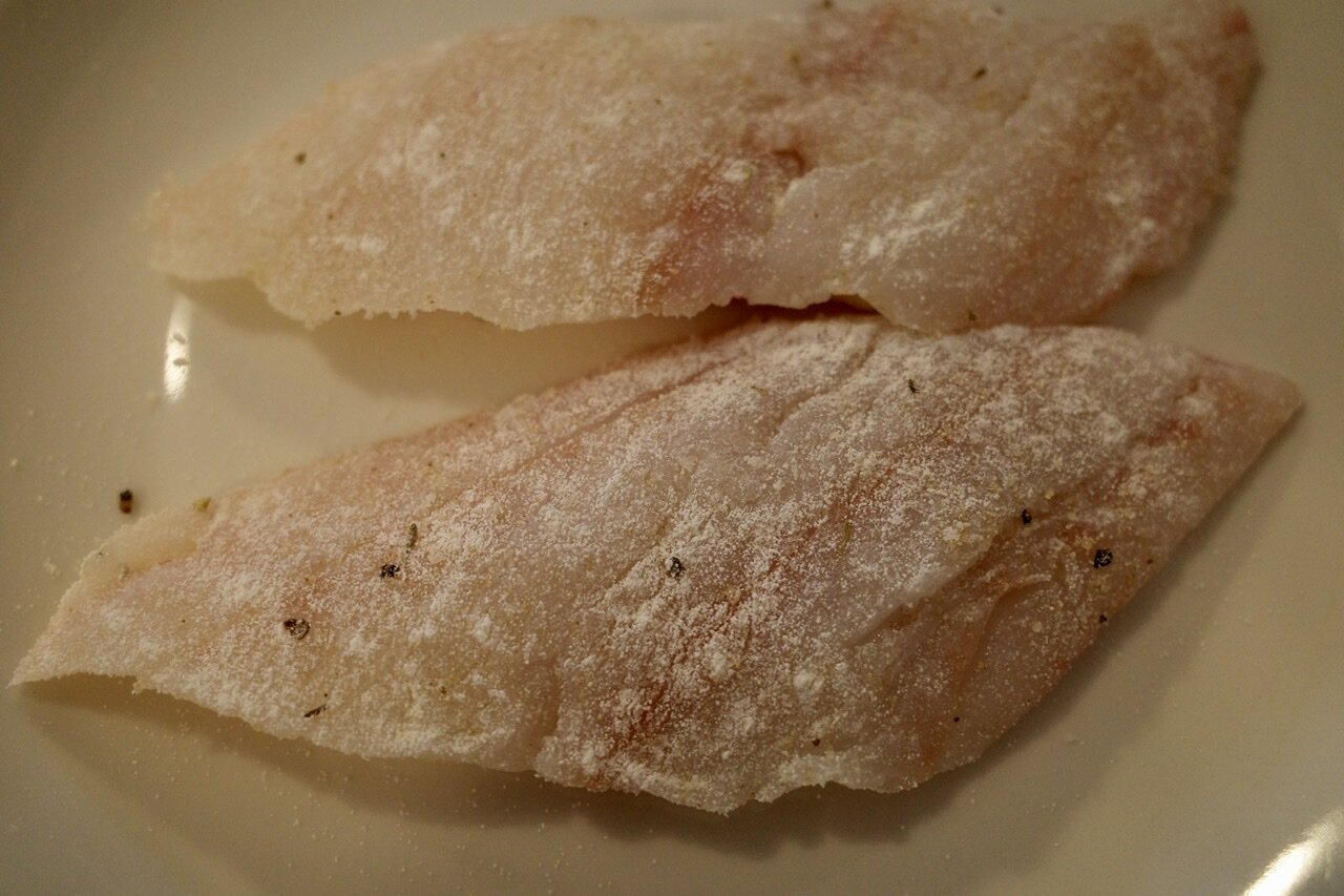 タラのムニエル オリーブとバジルのソース おやじ厨房に入る