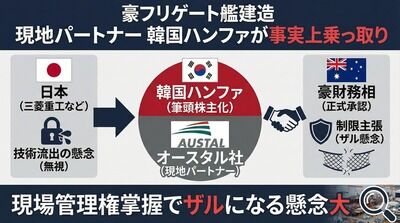 【速報】韓国企業が豪州で日本のもがみ型護衛艦を建造する造船所買収を狙っていることが判明「豪州が株持分比率引き上げを承認発表」　日本政府「技術流出懸念」