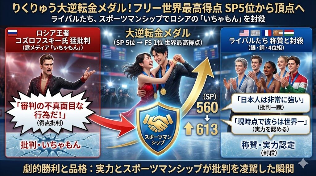 【速報】りくりゅうペア金にロシア人解説者がイチャモンをつけるも、銀・銅のメダリストから『帰れ侵略者』