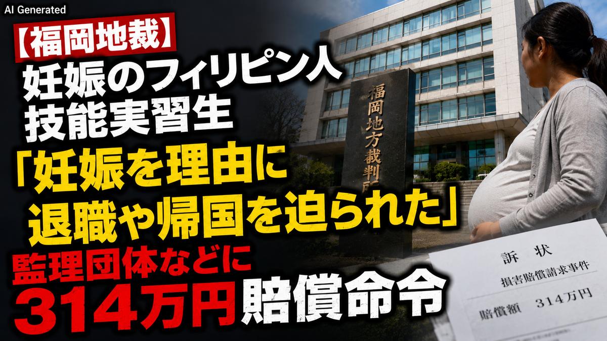 【福岡地裁】妊娠のフィリピン人技能実習生「妊娠を理由に退職や帰国を迫られた」監理団体などに314万円賠償命令