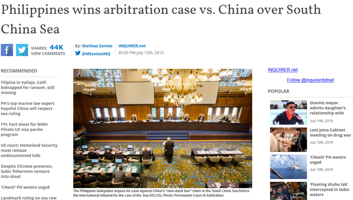 【速報】南シナ海で中国主張の管轄権　認めず　国際仲裁裁判