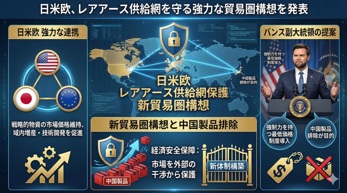 【レアアース問題終了】米副大統領「日米欧による強制力のある最低価格制度を導入した、外部から守られた重要鉱物貿易圏をつくる」中国製を排除へ