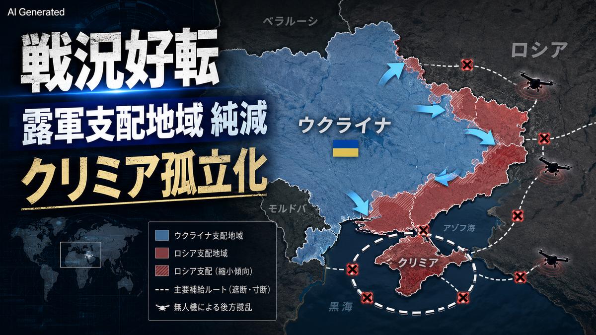 【速報】ウクライナ戦況好転 まもなくクリミア解放に挑戦する模様 露軍の支配地域は2か月連続で純減