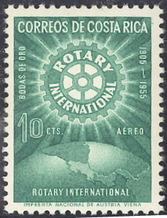 ﾛｰﾀﾘｰ切手　ｺｽﾀﾘｶ　1956-02-07　10₡