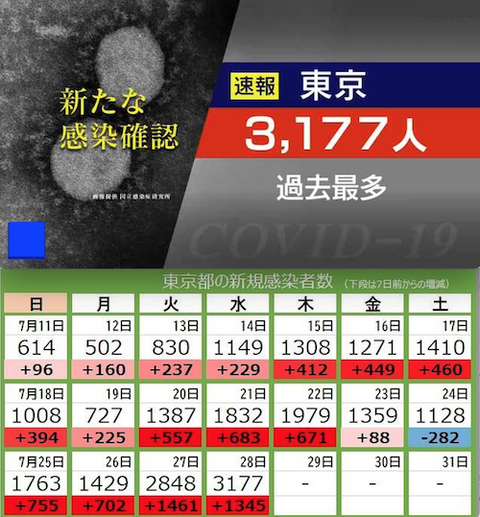 東京感染 3177人