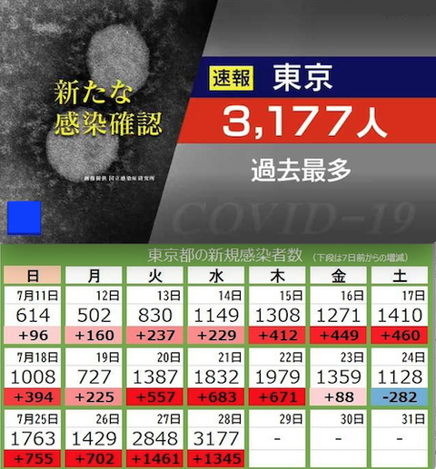 東京感染　3177人