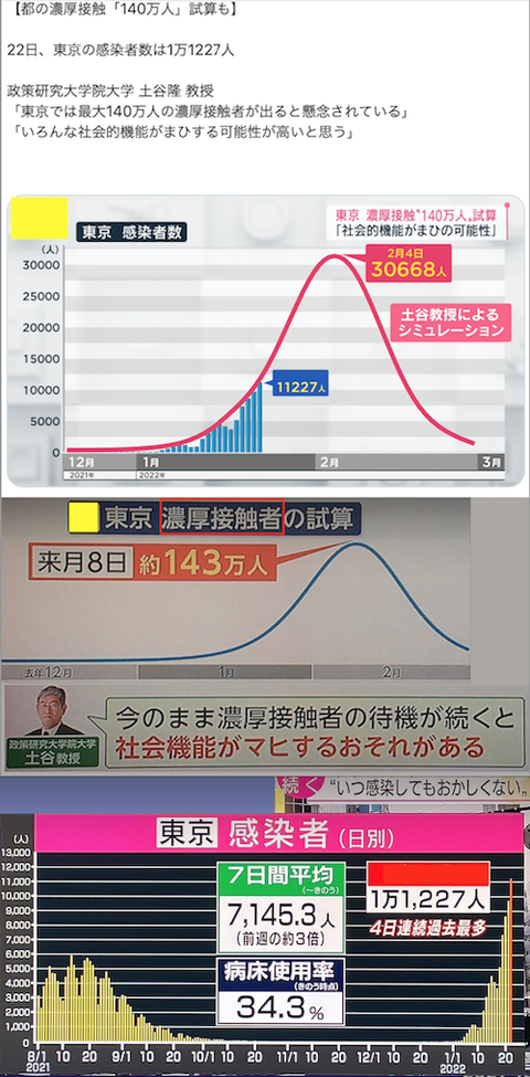 東京感染者と自宅療養予想 0122ab