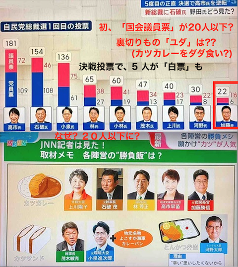 「加藤勝信君１６票」に震撼